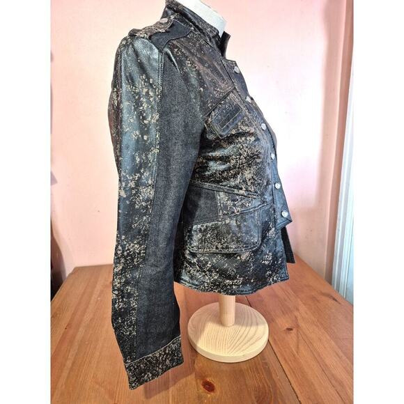 H&D Classic Leather Moto Jacket‎ leather and denim destressed look womens large - Picture 2 of 6